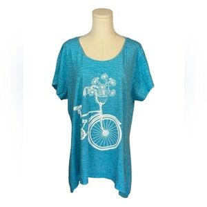 Lulu-B 100% Cotton Blue & White Short Sleeve Tee w/ Bicycle Graphic (Size XL)